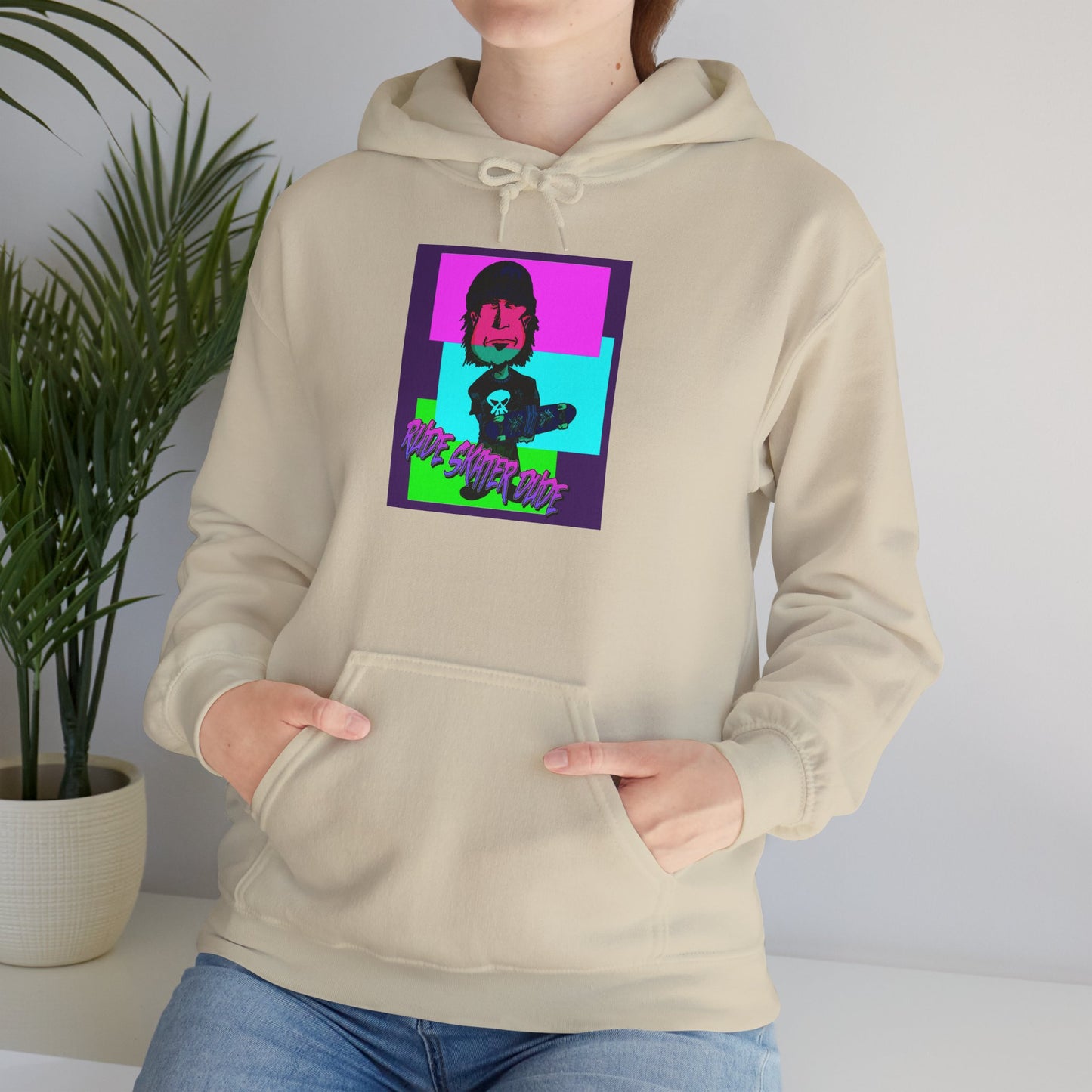 Retro Neon Rude Skater Dude Hoodie — Streetwear