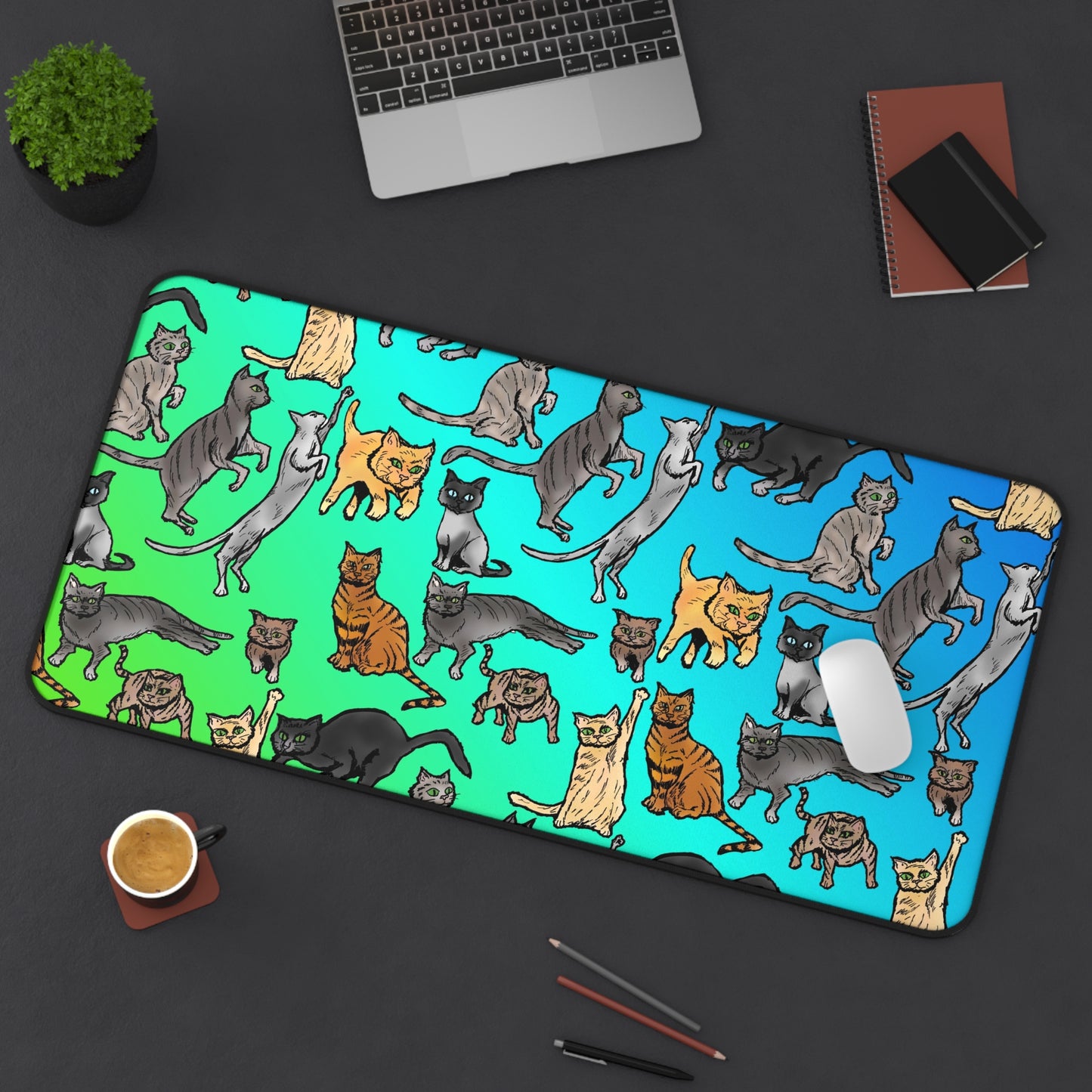 Desk Mat — Colorful Cat Pattern Mouse Pad for Home Office