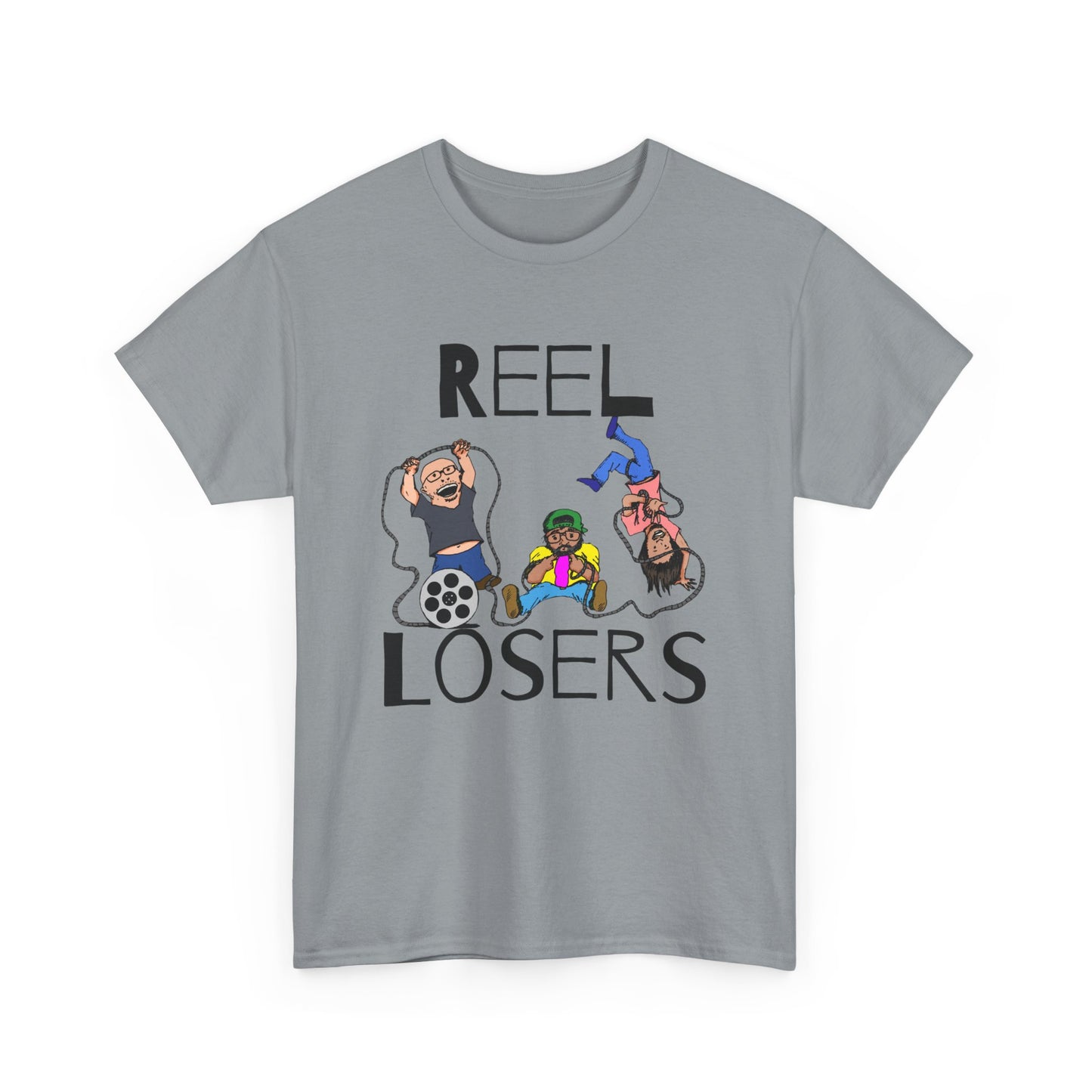 Reel Losers Podcast Unisex Heavy Cotton Tee, Funny Graphic Shirt, Casual Everyday Wear, Gift for Movie Lovers, Humor T-Shirt