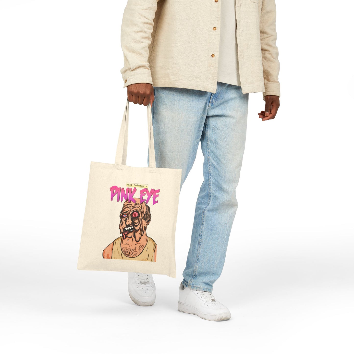 Tote Bag — Retro Horror 'Pink Eye' Illustration Cotton Canvas Tote