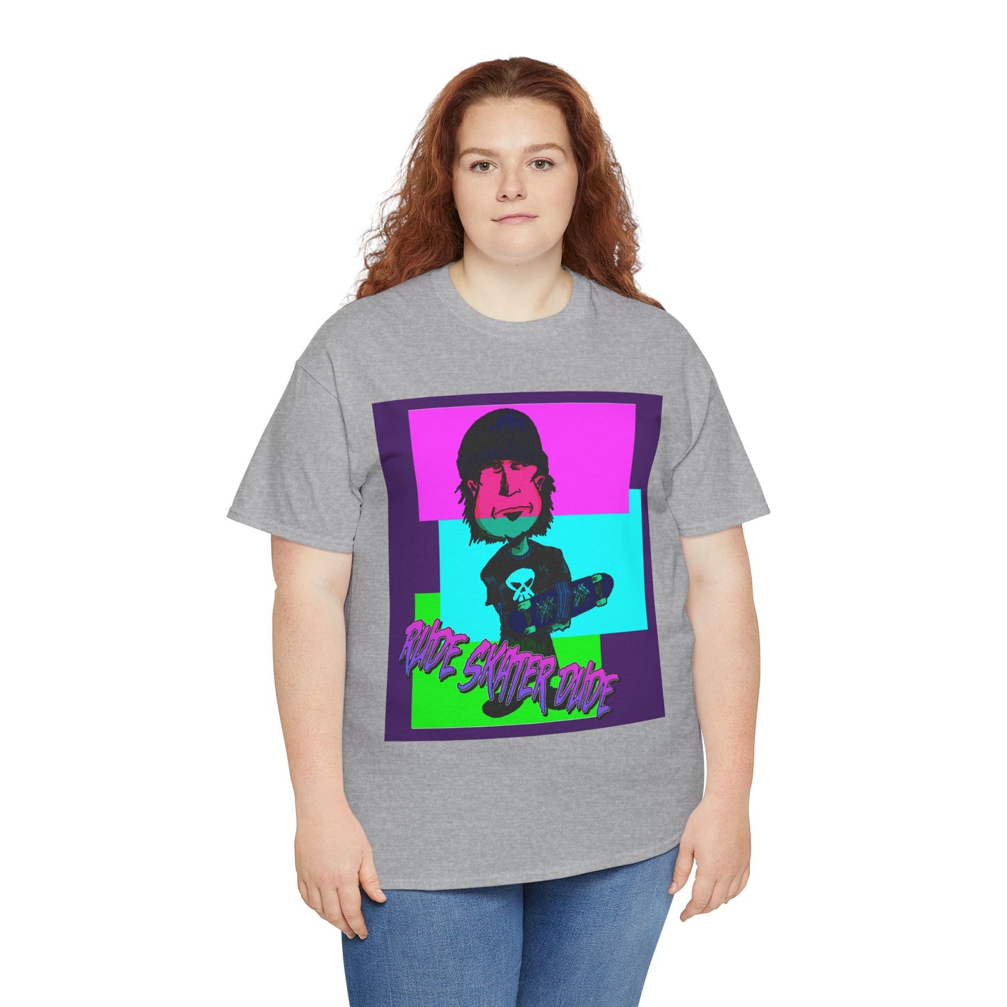Retro Neon Skateboard Tee — "Rude Skater Dude" Graphic