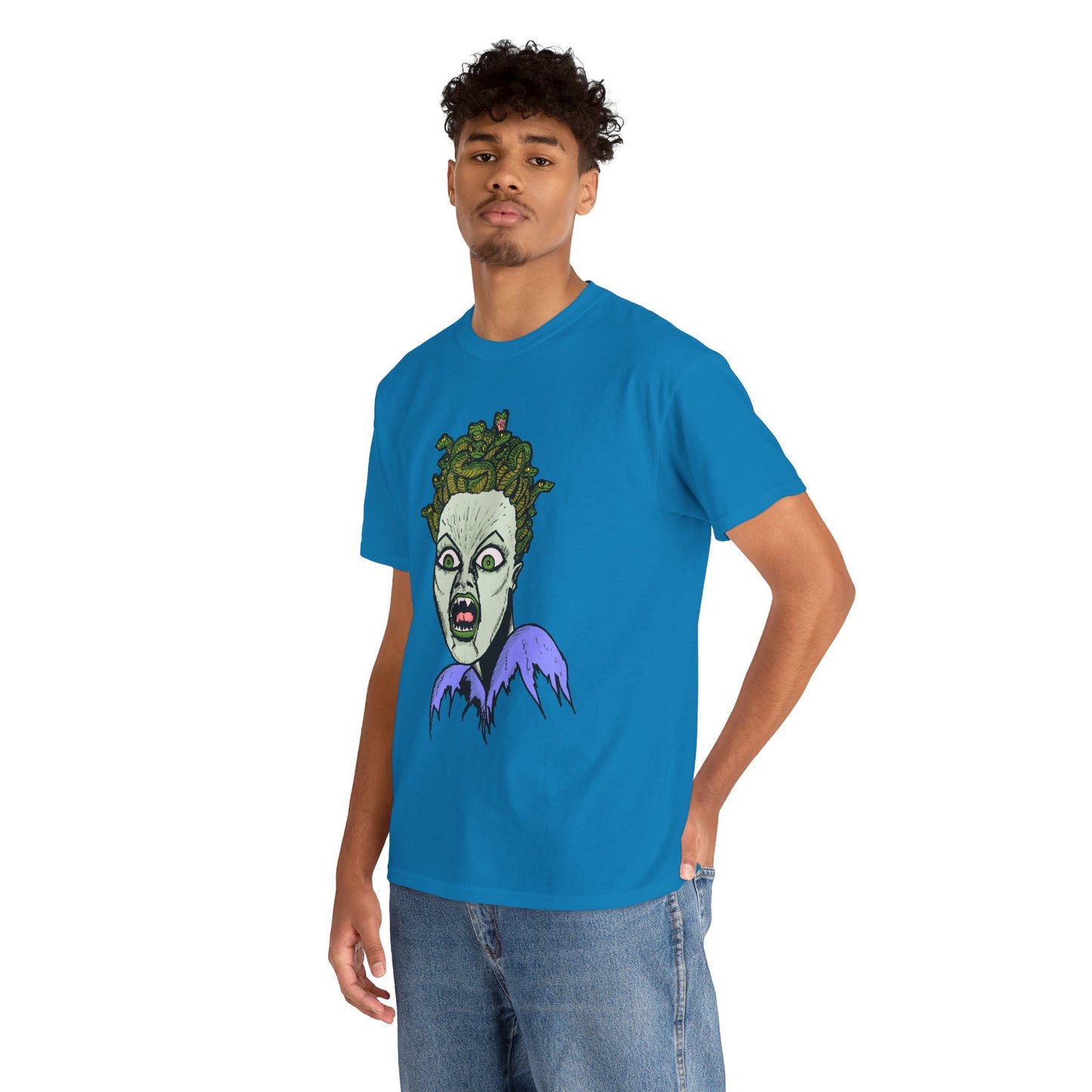 Spooky Medusa Unisex Heavy Cotton Tee - Perfect for Halloween, Horror Fans, Casual Wear, Party Outfits, Graphic Tees