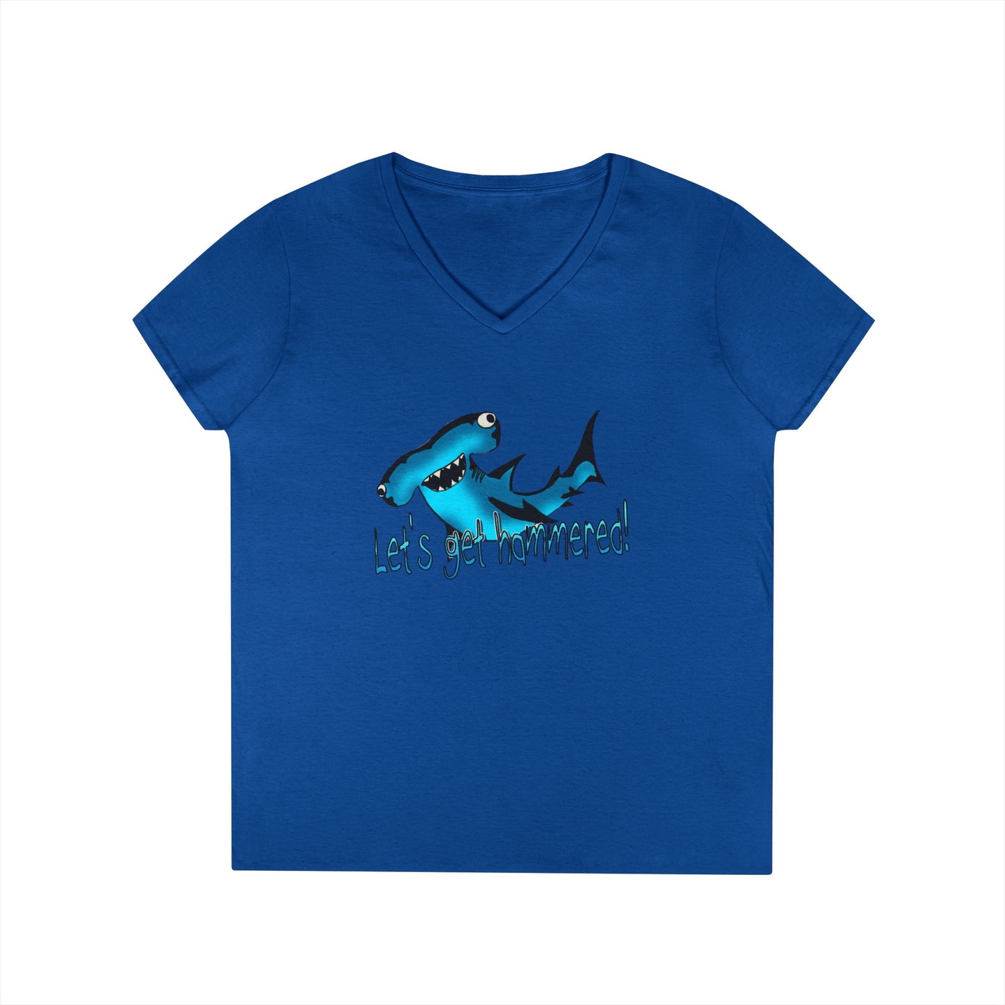 Funny Shark Ladies' V-Neck T-Shirt | Let's Get Hammered Design