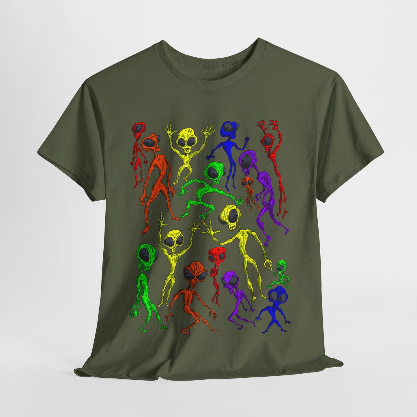 Rainbow Alien Dance Party Unisex Tee - Cosmic Sci-Fi Shirt