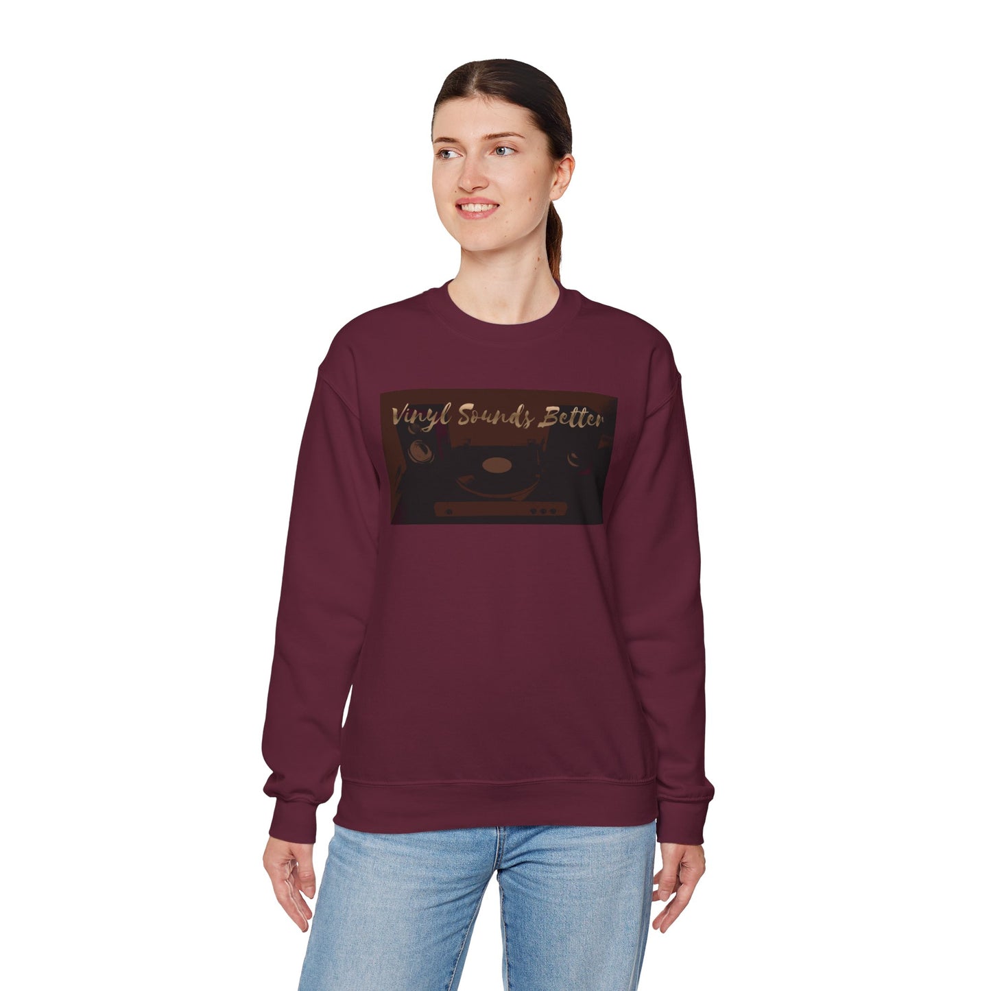 Crewneck Sweatshirt — "Vinyl Sounds Better" Retro Record Graphic