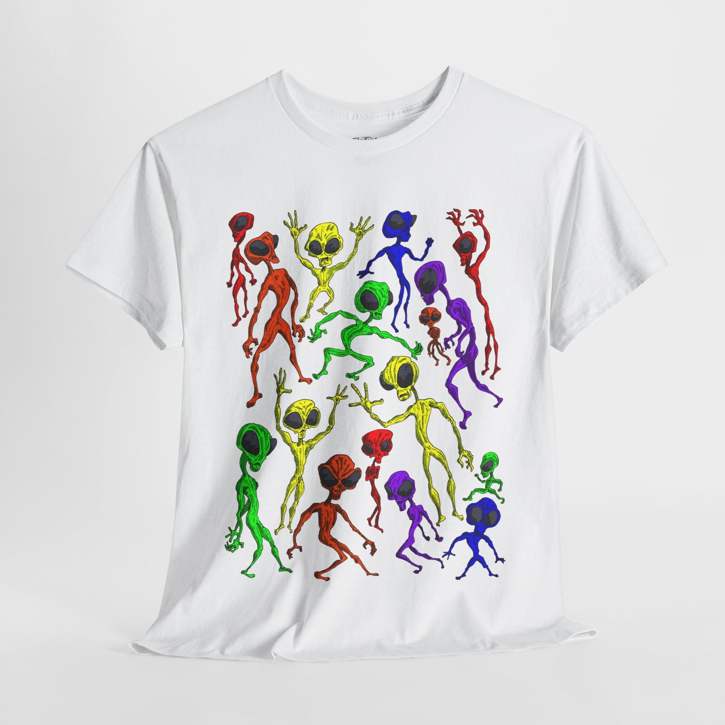Rainbow Alien Dance Party Unisex Tee - Cosmic Sci-Fi Shirt