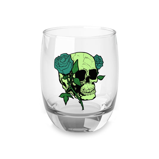 Decorative Skull and Rose(greens) Whiskey Glass - Unique Barware Gift