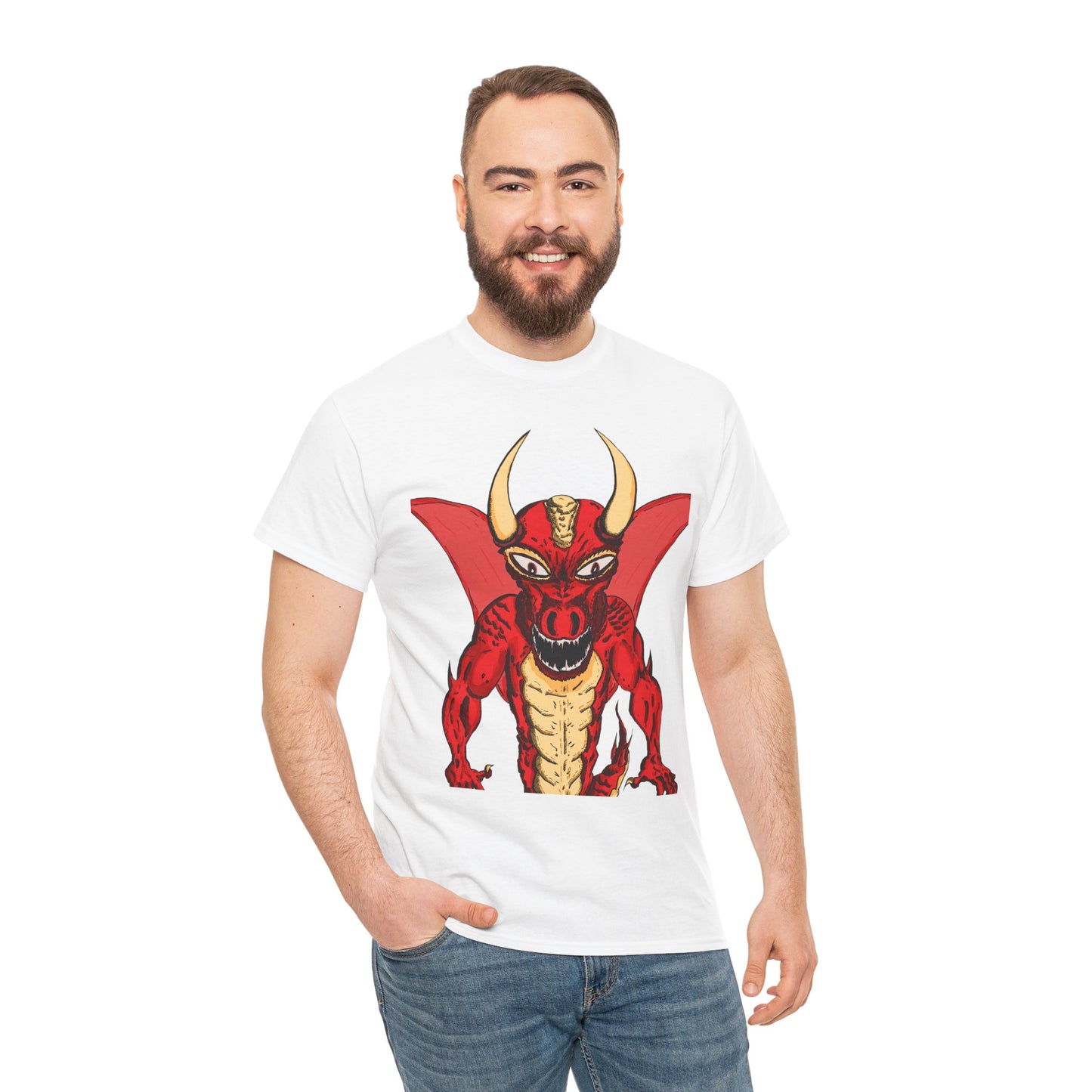 Bold Red Dragon Unisex Heavy Cotton Tee | Graphic Shirt for Anime Fans, Party Wear, Casual Outfit, Gift for Him/Her