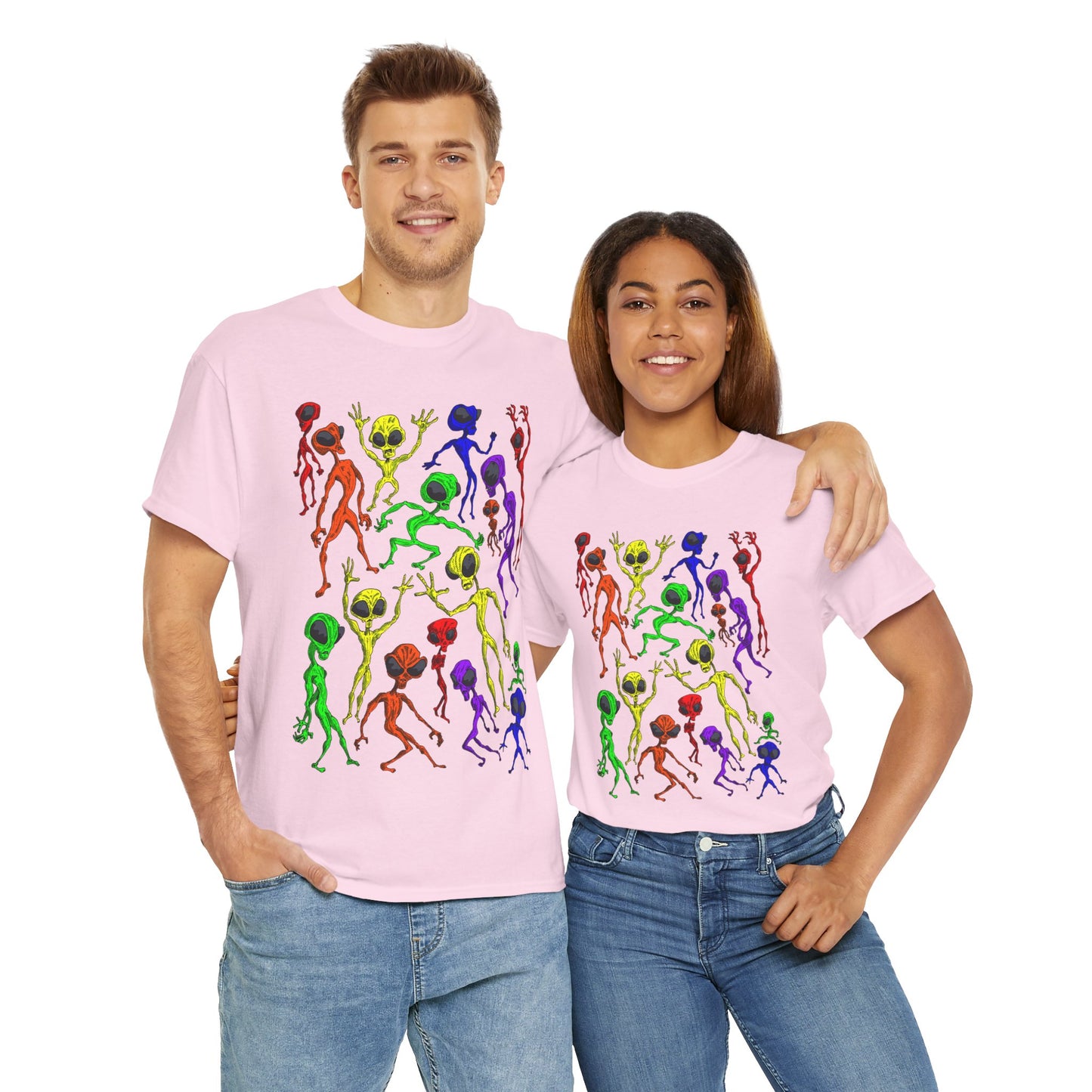 Rainbow Alien Dance Party Unisex Tee - Cosmic Sci-Fi Shirt