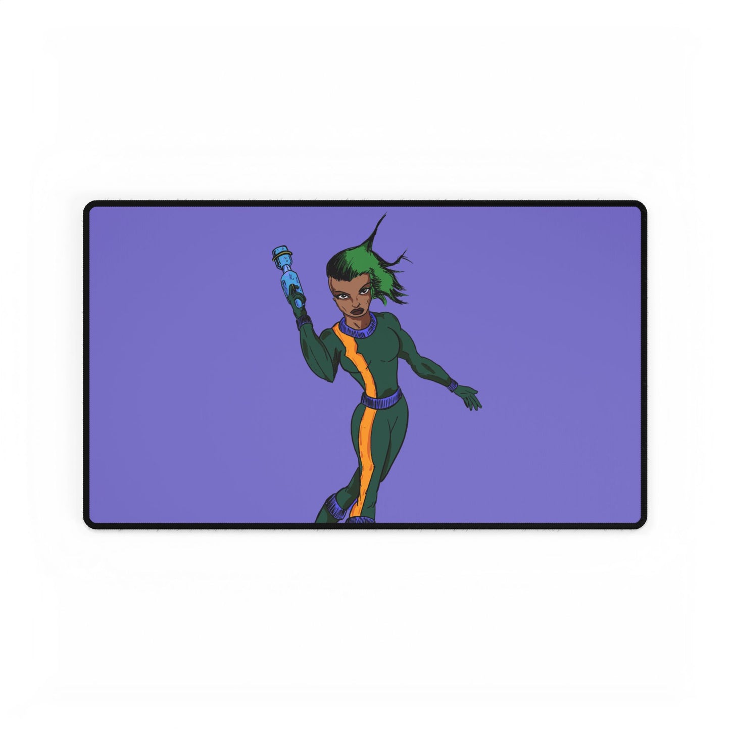 Purple Sci‑Fi Hero Desk Mat – Gamer Mouse Pad with Futuristic Female Character
