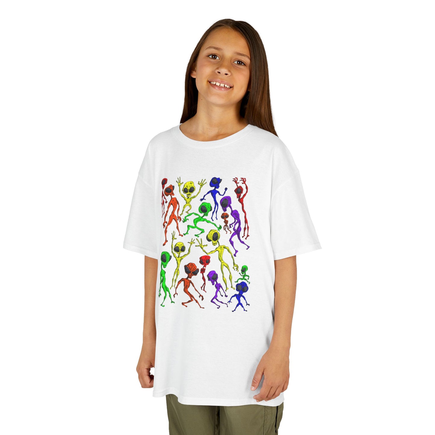 Colorful Alien Dance Party Kids Tee, Fun Graphic T-Shirt, Youth Summer Apparel, Gift for Young Dancers, Birthday Party Outfit, Festival Wear