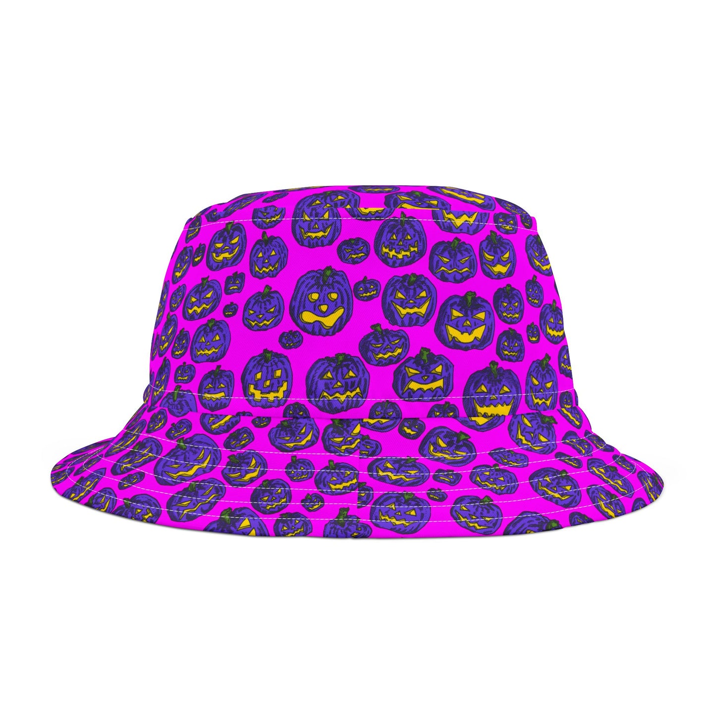 Vibrant Pumpkin Print Bucket Hat, Halloween Hat, Trendy AOP Hat, Fun Outdoor Accessory, Fall Fashion