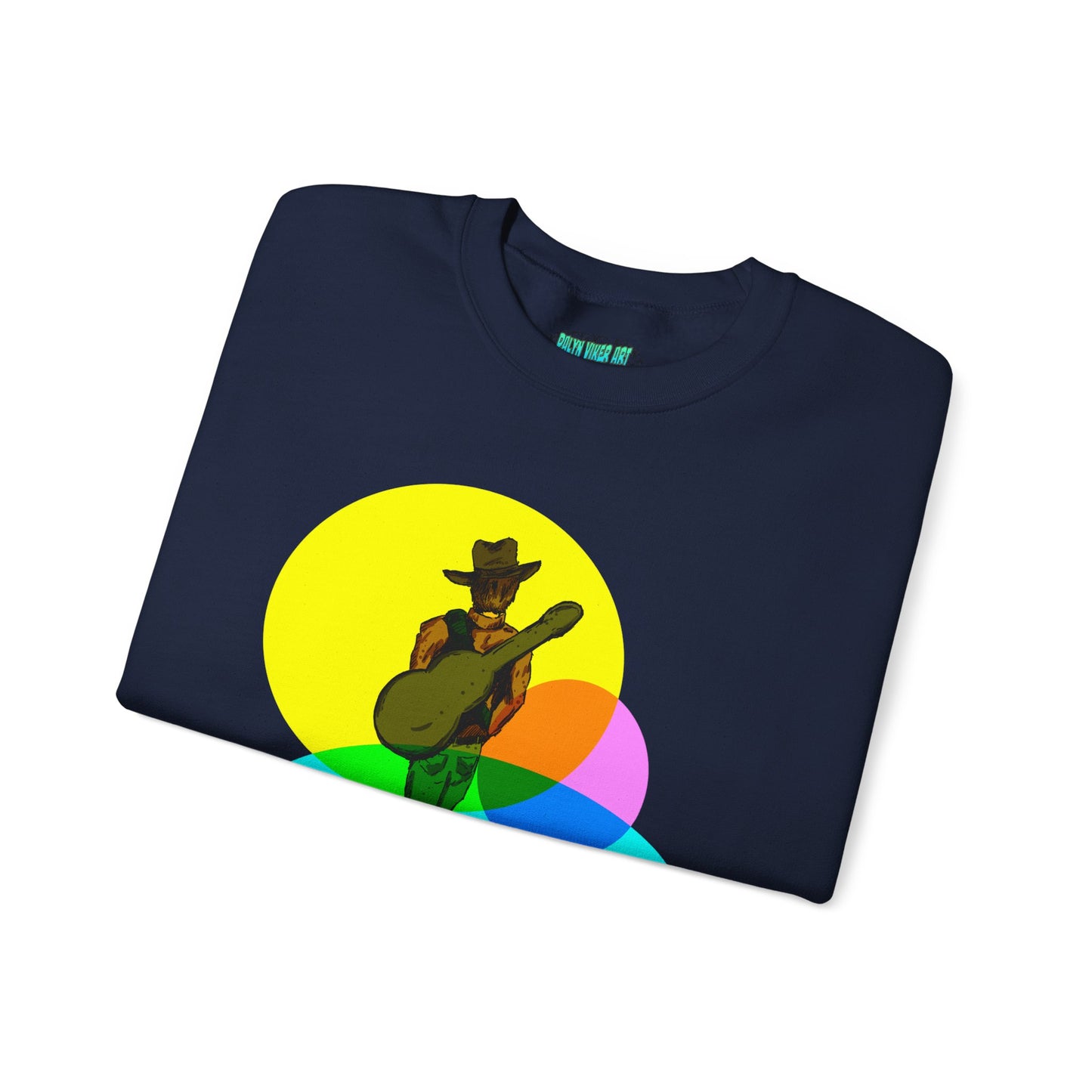 Cowboy Guitarist Graphic Sweatshirt — Retro Color Spot Music Pullover