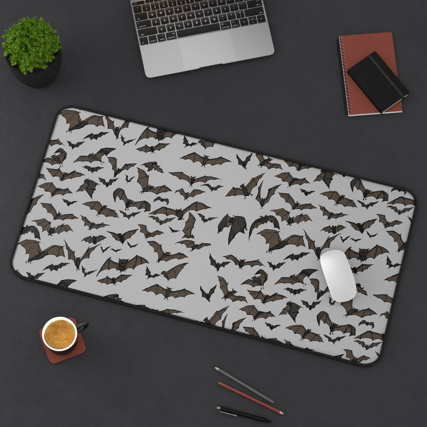 Spooky Bat Cold Night Desk Mat - Perfect for Halloween Decor, Office Supplies, Gamer Accessories, Home Office, Spooky Gift Ideas
