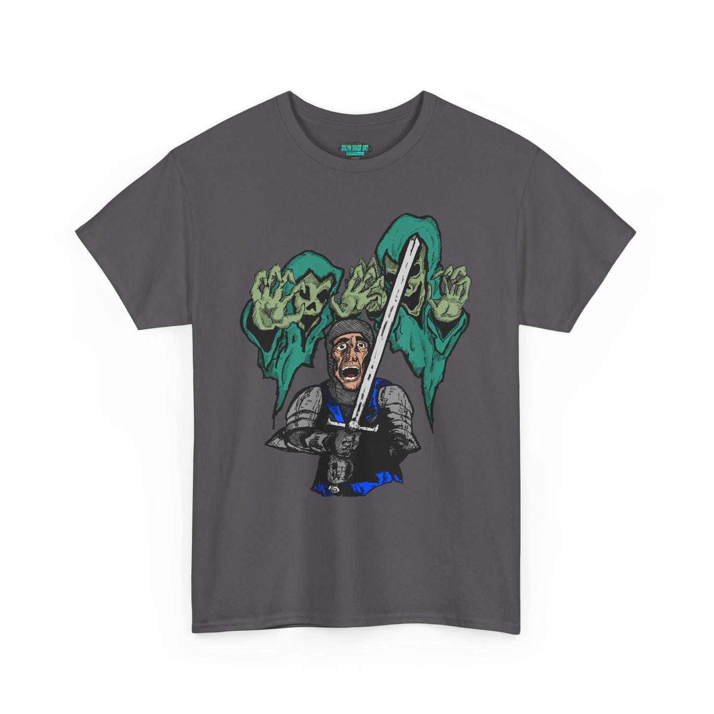 Unisex Heavy Cotton Tee - Knight with Sword Graphic - Casual Streetwear