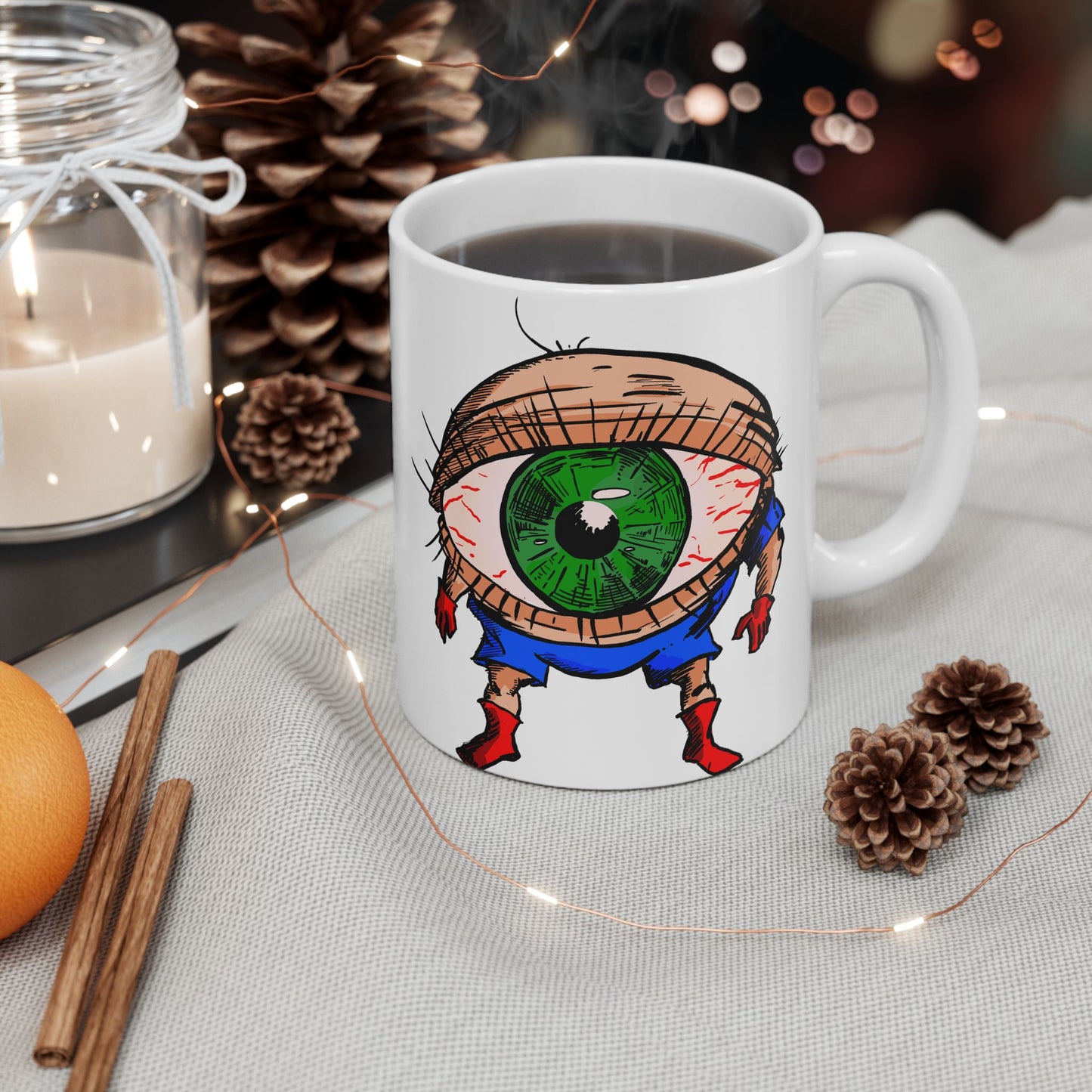 Terrif-EYE-ing Funny Ceramic Mug - Quirky Cartoon Design for Coffee Lovers