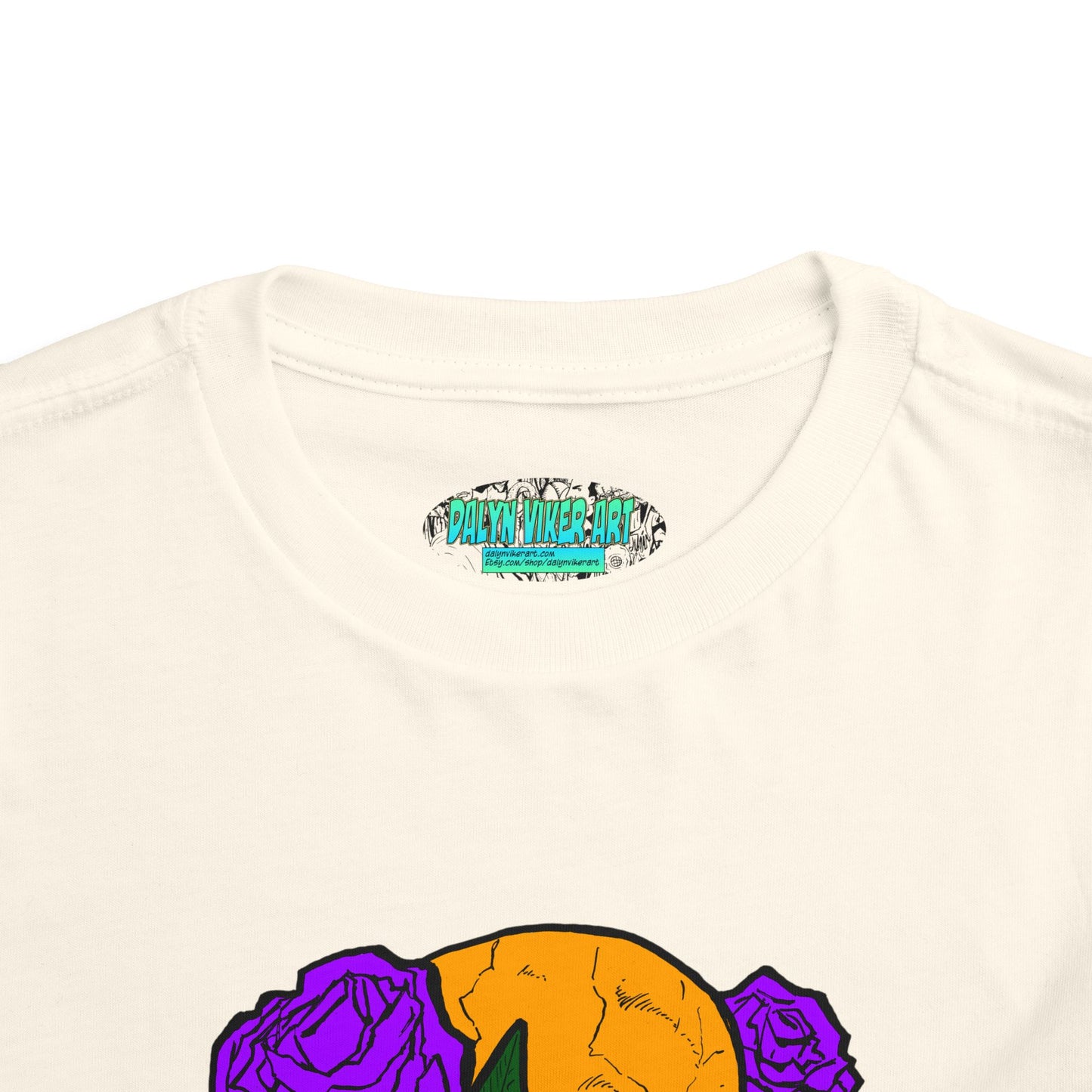 Toddler Tee — Orange Skull with Purple Roses Graphic