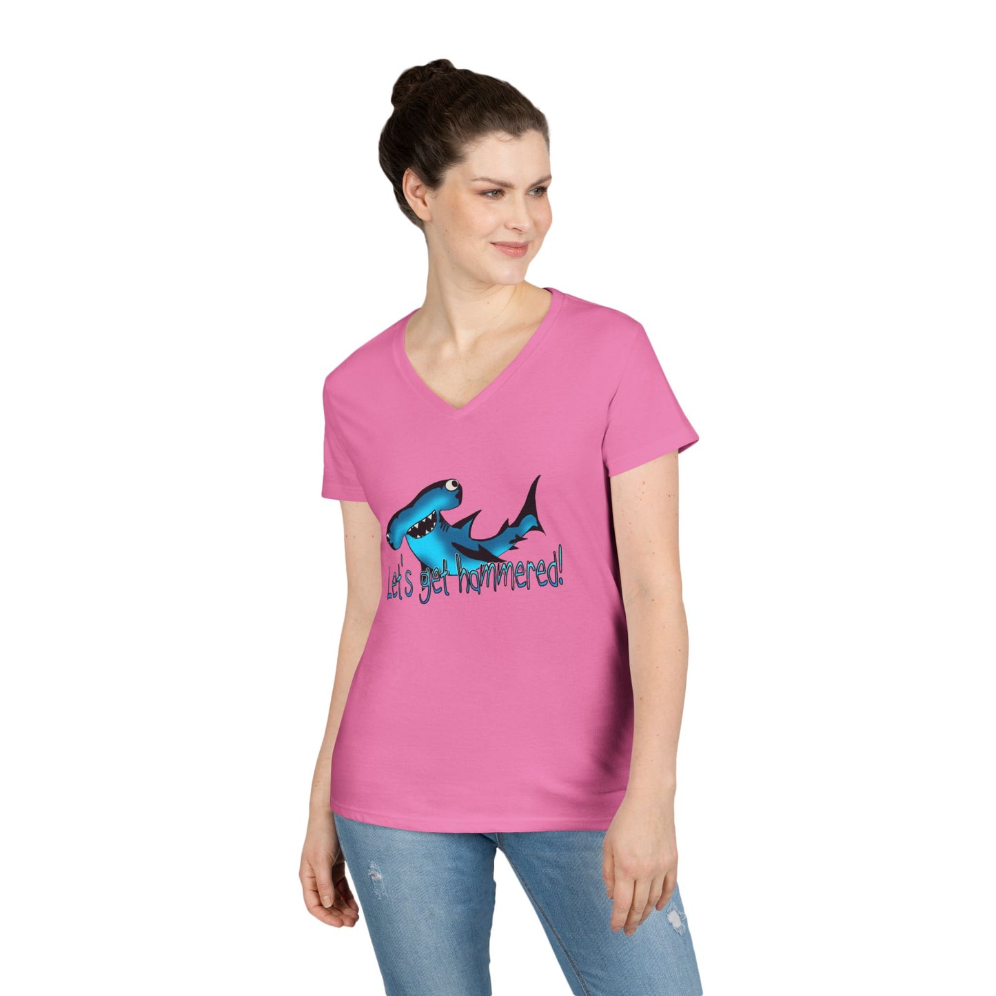 Funny Shark Ladies' V-Neck T-Shirt | Let's Get Hammered Design