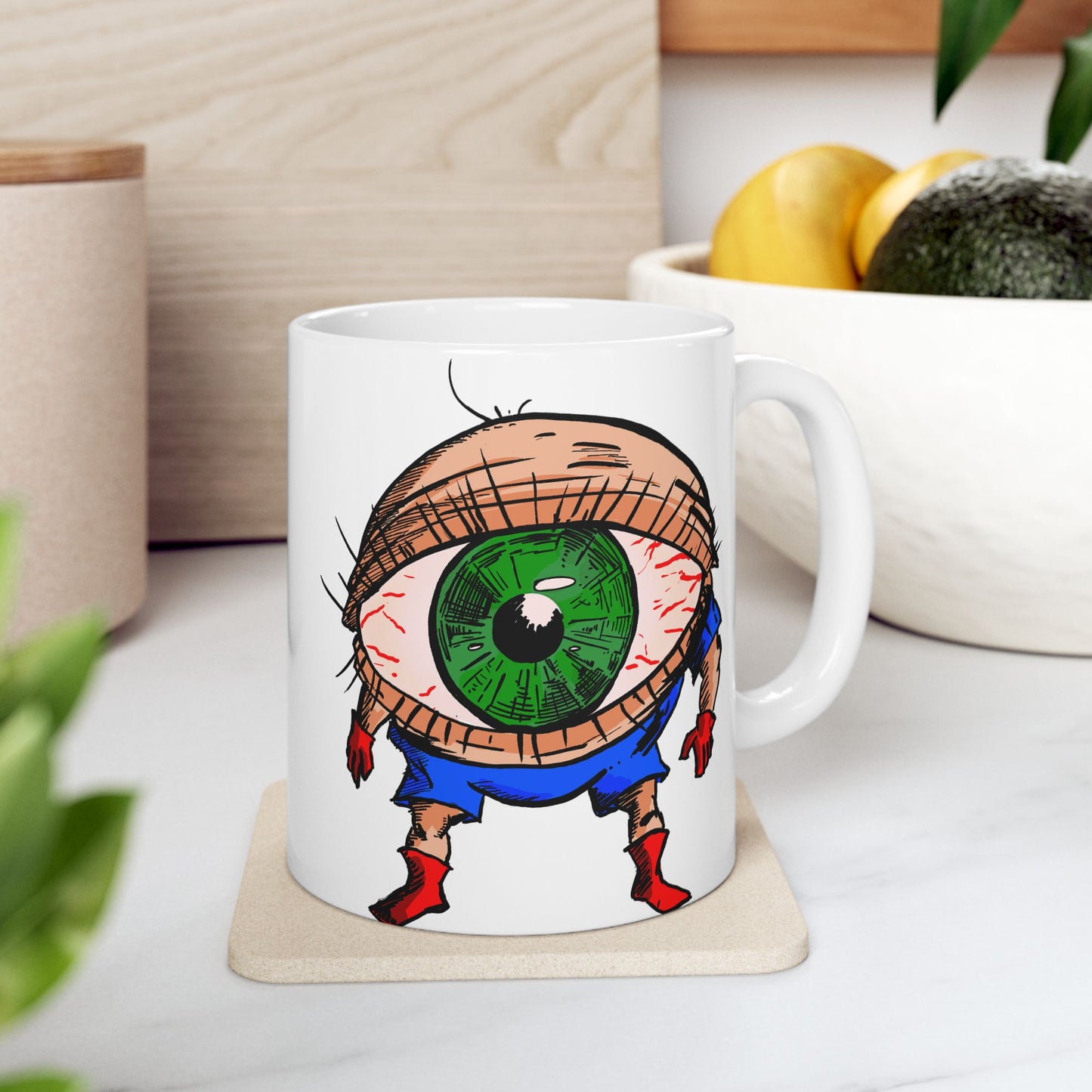 Terrif-EYE-ing Funny Ceramic Mug - Quirky Cartoon Design for Coffee Lovers