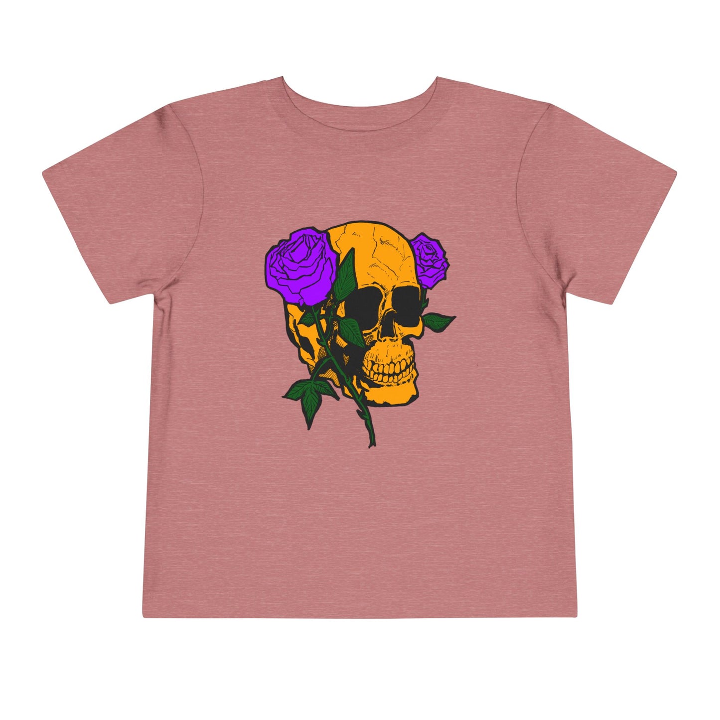 Toddler Tee — Orange Skull with Purple Roses Graphic