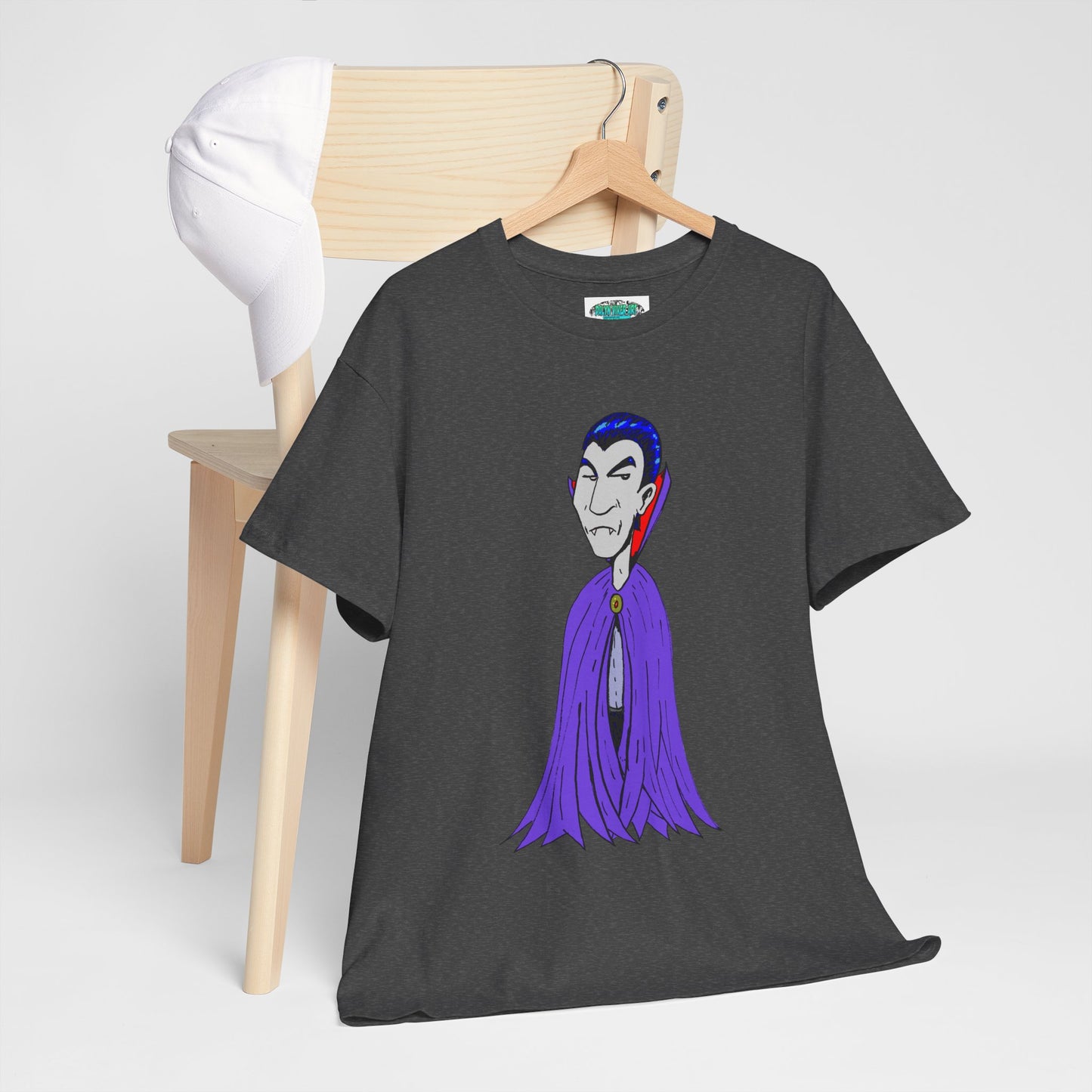 Vampire Cartoon Tee - Cute Purple Cloak Dracula Graphic T-Shirt