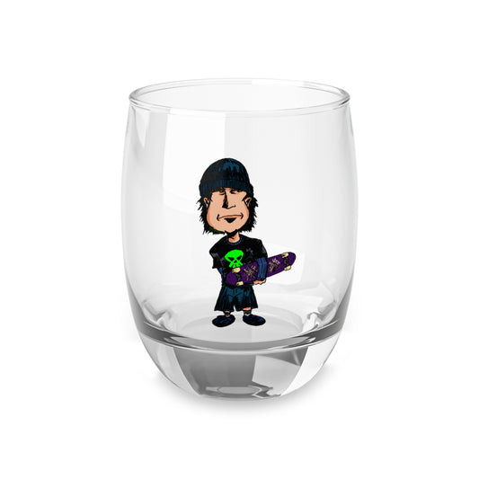 Rude Skater Dude - Skate Punk - Skateboarder Cartoon Whiskey Glass — Novelty Stemless Rocks Glass