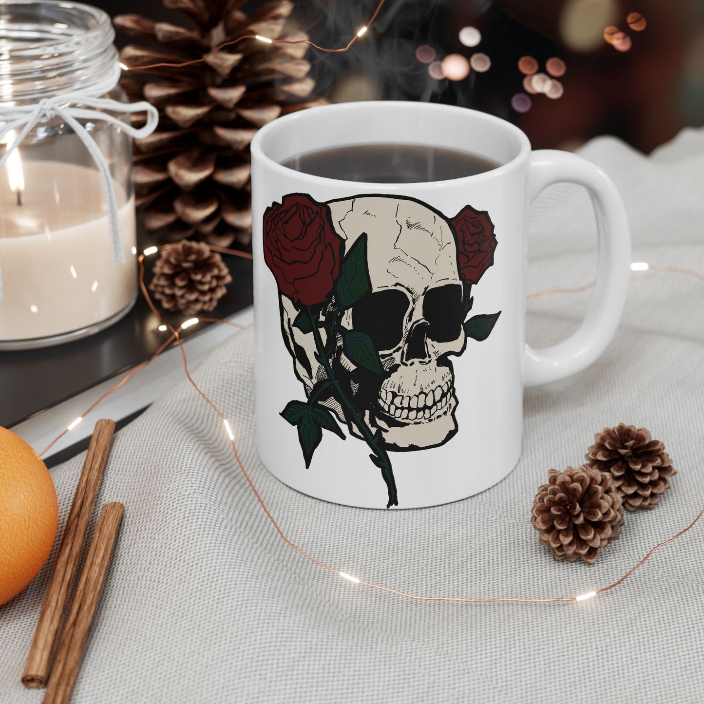 Cool Skull and Rose Ceramic Mug - Perfect for Coffee Lovers