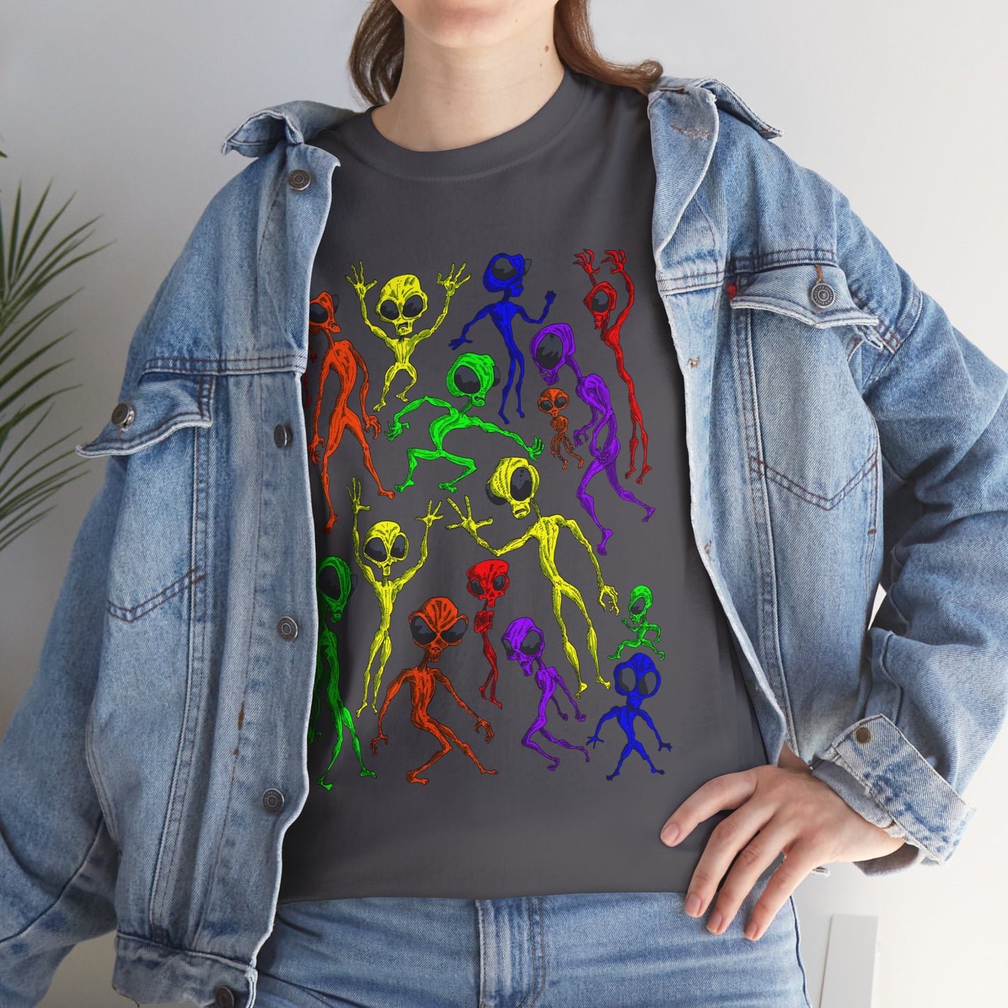 Rainbow Alien Dance Party Unisex Tee - Cosmic Sci-Fi Shirt