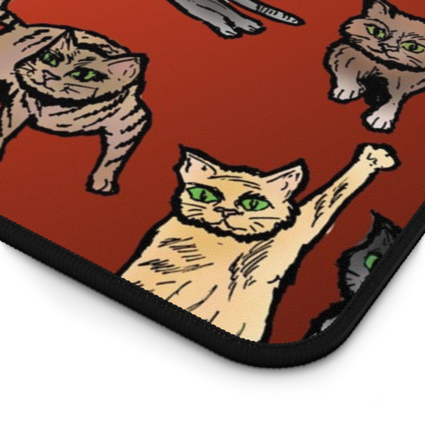 Cat Pattern Desk Mat — Colorful Cute Cat Illustration Mouse Pad for Home Office