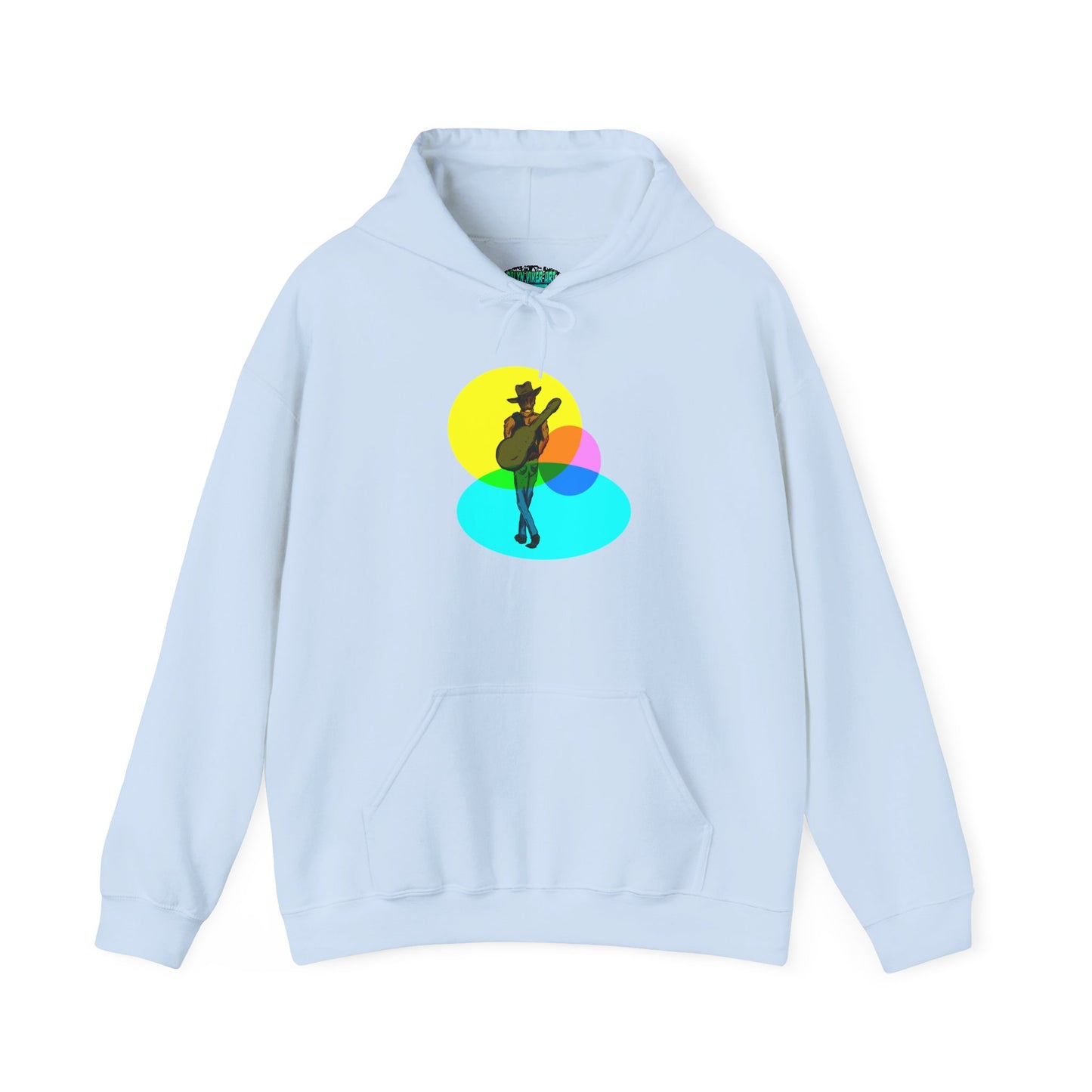 Cowboy with Guitar Hoodie — Colorful Retro Music Graphic Sweatshirt