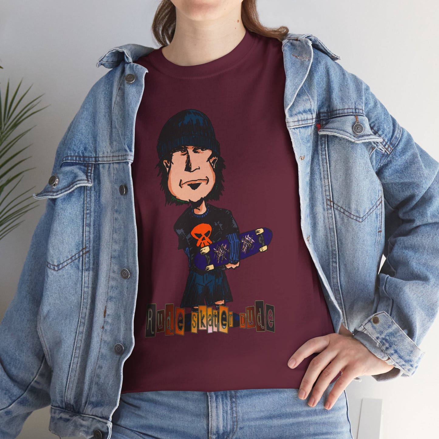 Rude Skater Dude Cartoon Skate Punk T-Shirt — Skateboarding Tee with Skull Design