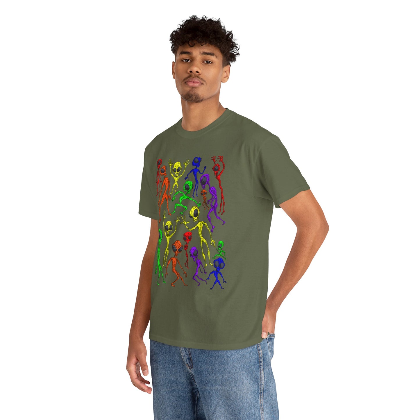 Rainbow Alien Dance Party Unisex Tee - Cosmic Sci-Fi Shirt