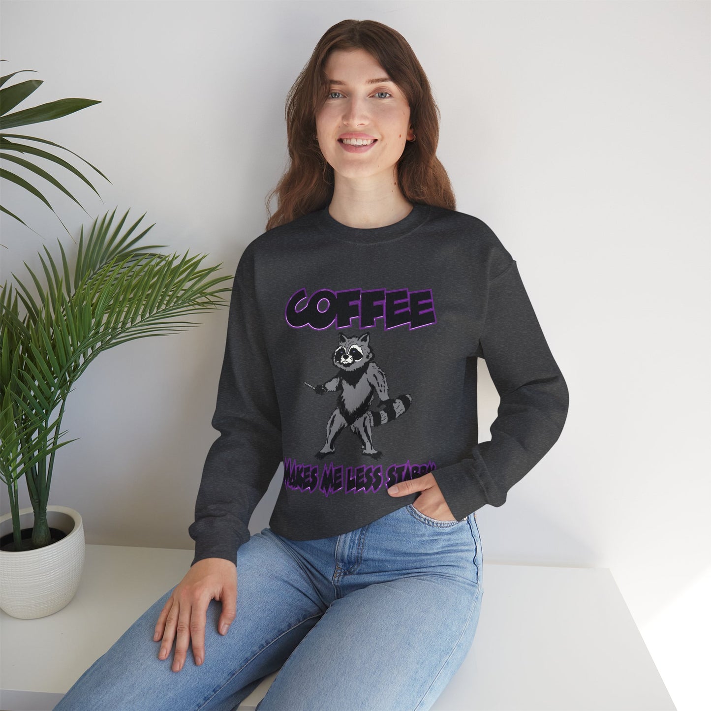 Coffee Makes Me Less Stabby Raccoon Unisex Sweatshirt - Makes Me Less Grumpy