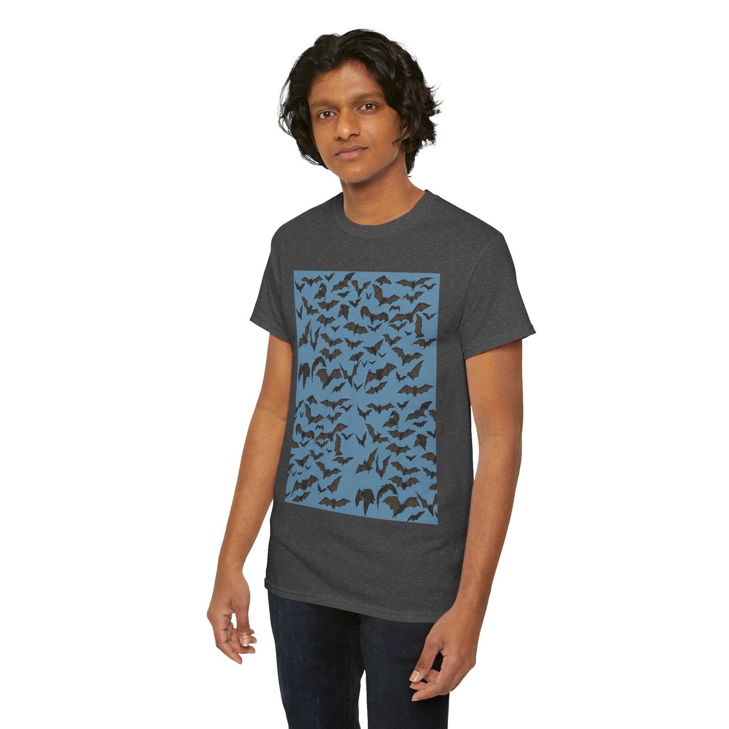 Unisex Bat Print Cotton Tee, Casual Graphic Tee, Halloween Apparel, Unique Gift for Animal Lovers, Stylish Everyday Wear