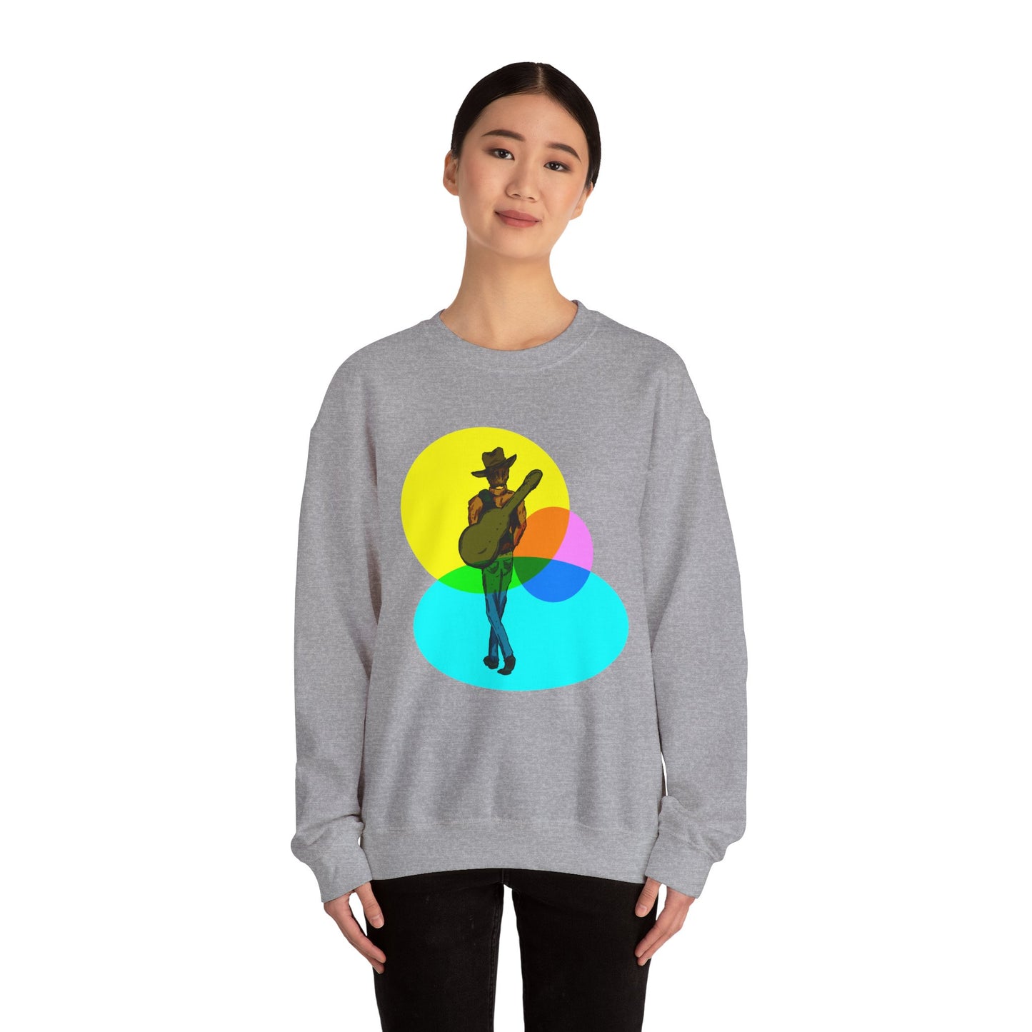 Cowboy Guitarist Graphic Sweatshirt — Retro Color Spot Music Pullover
