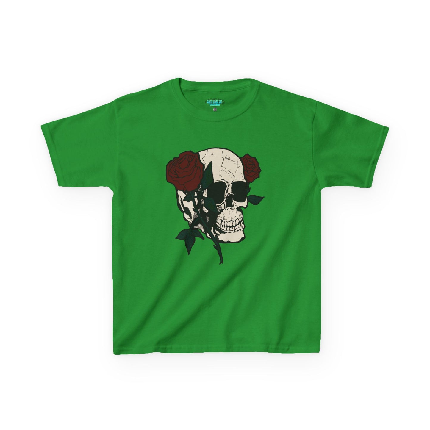 Kids Heavy Cotton Tee - Skull and Roses Graphic Tee for Trendy Kids