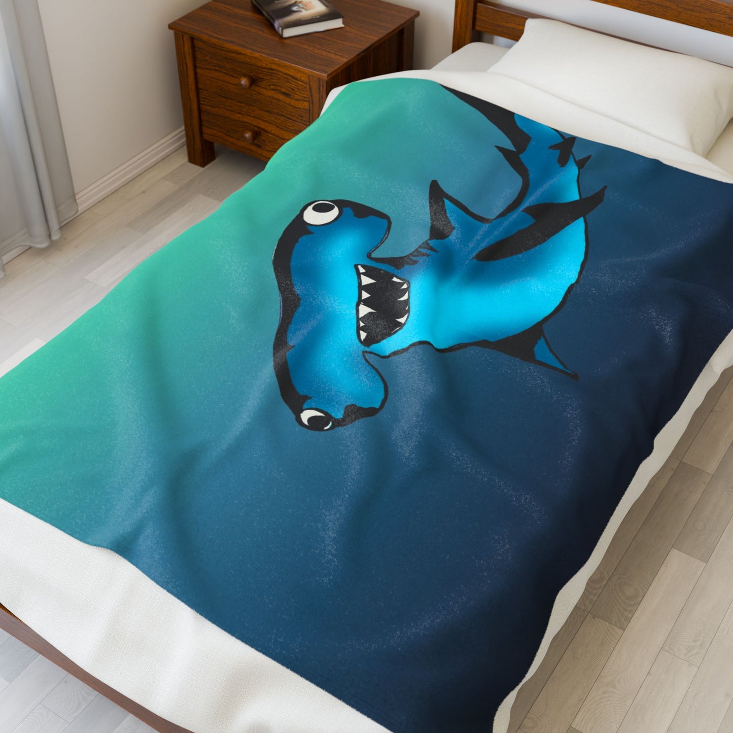 Harley Hammerhead Shark Velveteen Plush Blanket — Cute Ocean Animal Throw for Kids & Beach Lovers