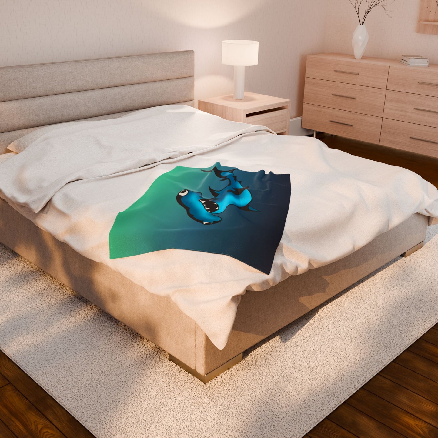 Harley Hammerhead Shark Velveteen Plush Blanket — Cute Ocean Animal Throw for Kids & Beach Lovers