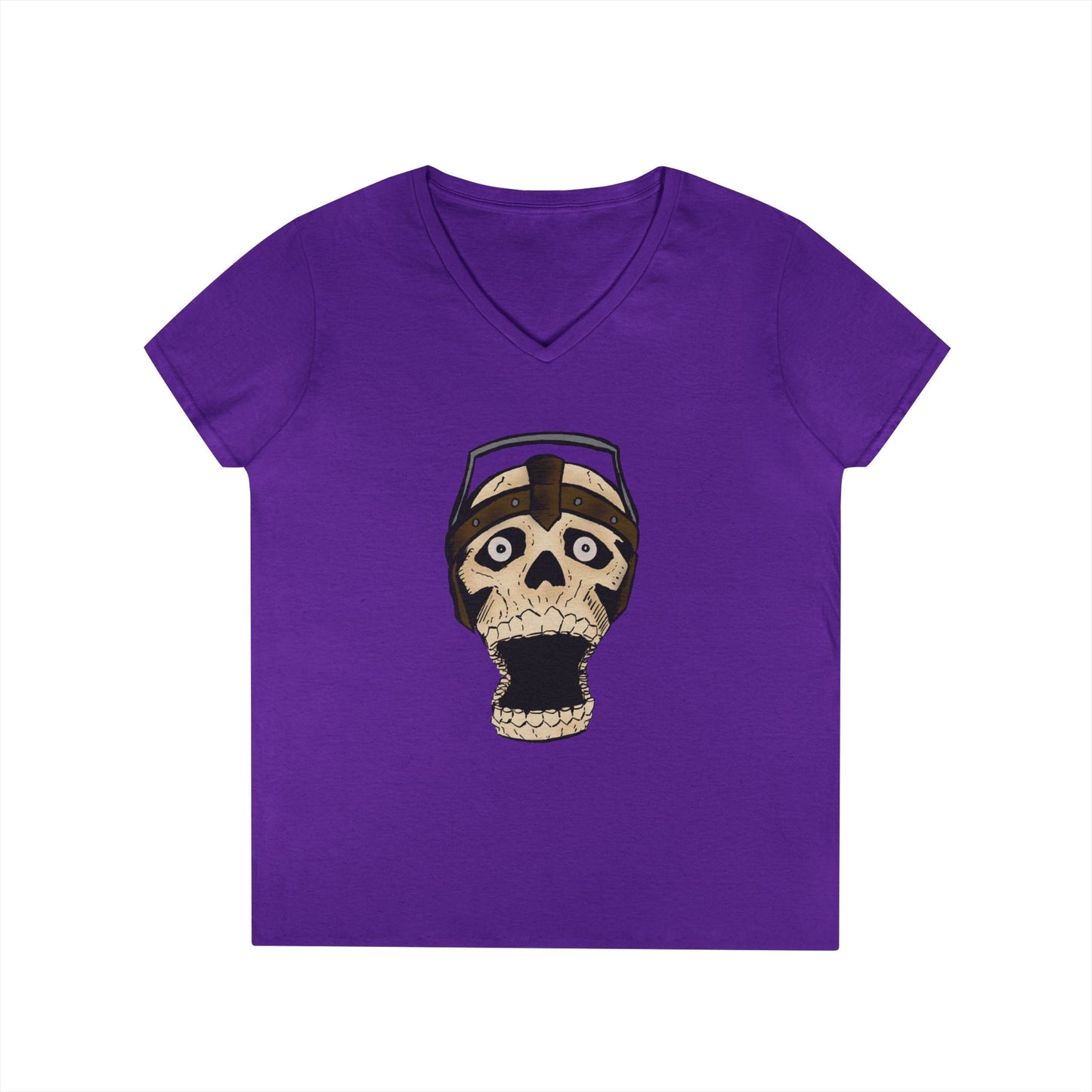 Skull Design Ladies' V-Neck T-Shirt - Trendy & Edgy Graphic Tee