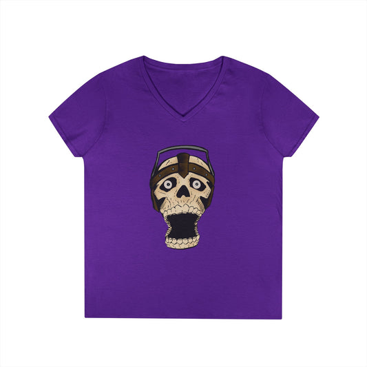 Skull Design Ladies' V-Neck T-Shirt - Trendy & Edgy Graphic Tee